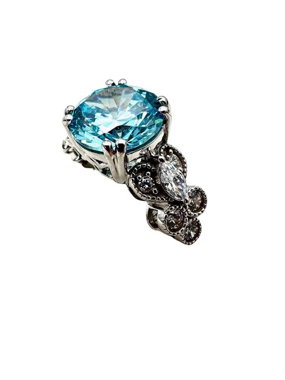 JTV Blue White Zirconia Platinum Over Sterling Silver Ring Size 10